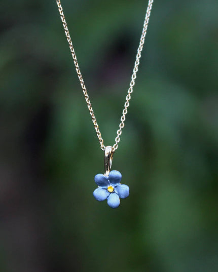 Mini Forget Me Not Flower Necklace, 14k Gold Plated
