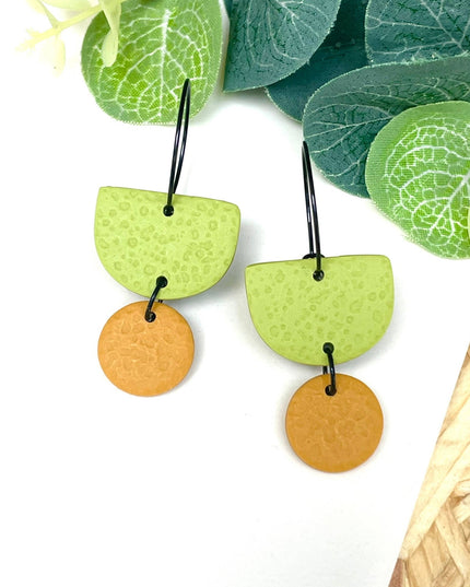 Pistachio Green Colour Block Hoop Earrings - Polymer Clay: Dangle - Lilac / Hoop - Black