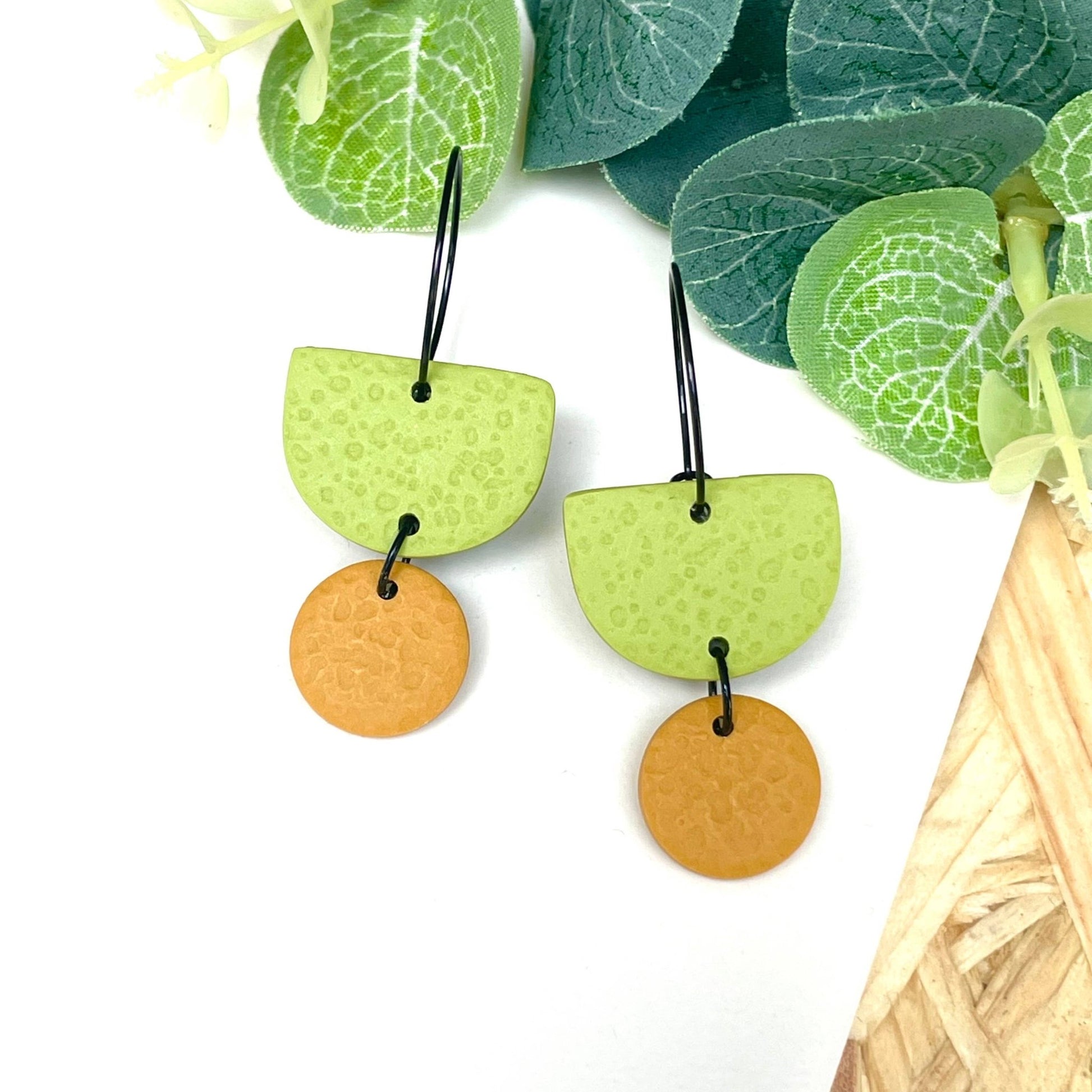 Pistachio Green Colour Block Hoop Earrings - Polymer Clay: Dangle - Lilac / Hoop - Black - The Red Squirrel