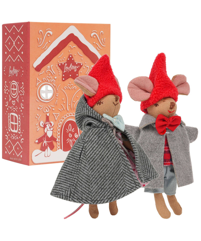 Cute Winter Mice in a Box – LevLov Mouse Set with Bed & Gingerbread House