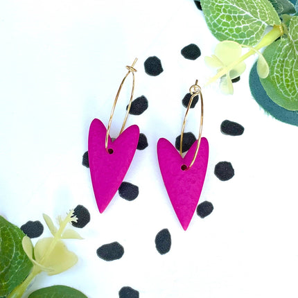 Pink Heart Hoop Earrings - Polymer Clay