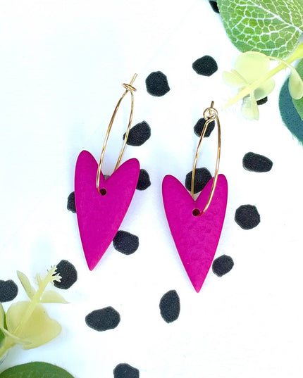 Pink Heart Hoop Earrings - Polymer Clay