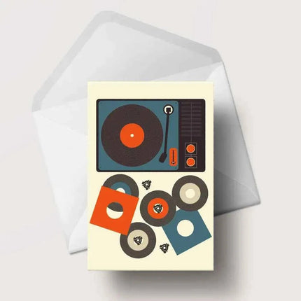 Record Players with Records Greetings Card