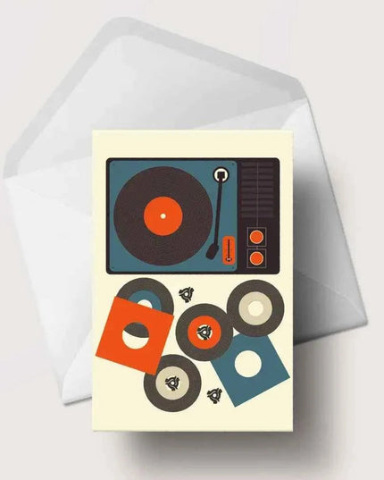 Record Players with Records Greetings Card