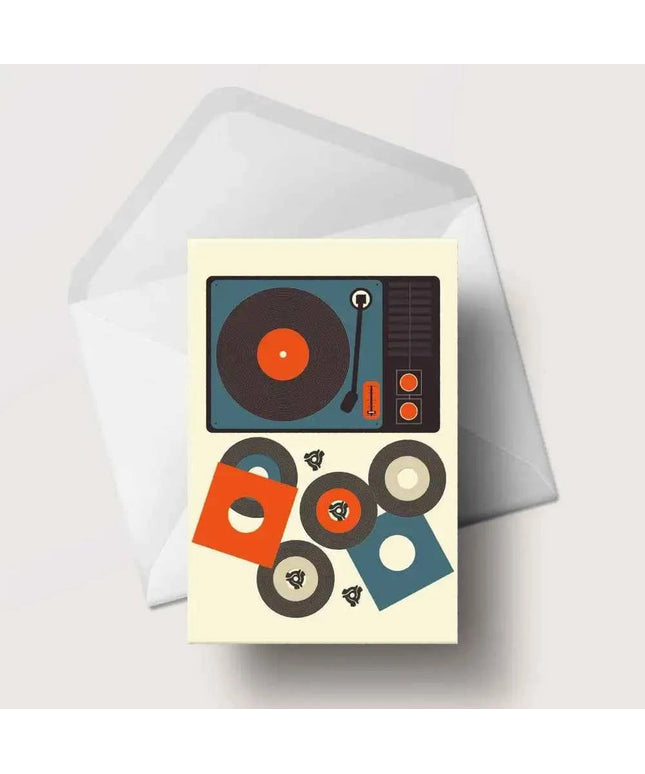 Record Players with Records Greetings Card