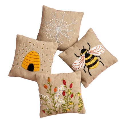 Linen Lavender Bags Embroidery Kit - Bees