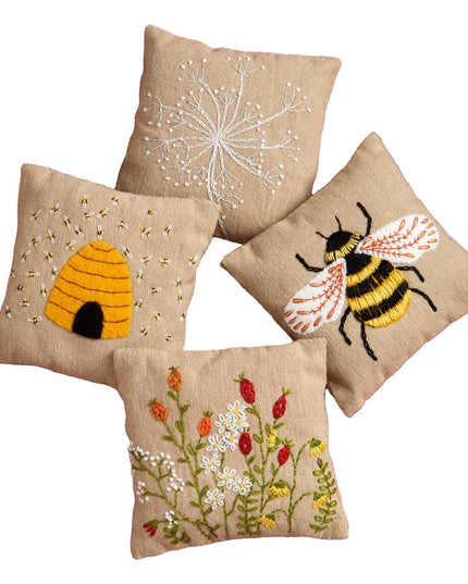 Linen Lavender Bags Embroidery Kit - Bees