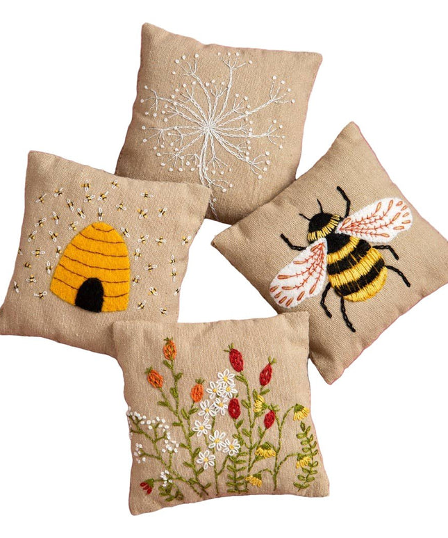 Linen Lavender Bags Embroidery Kit - Bees