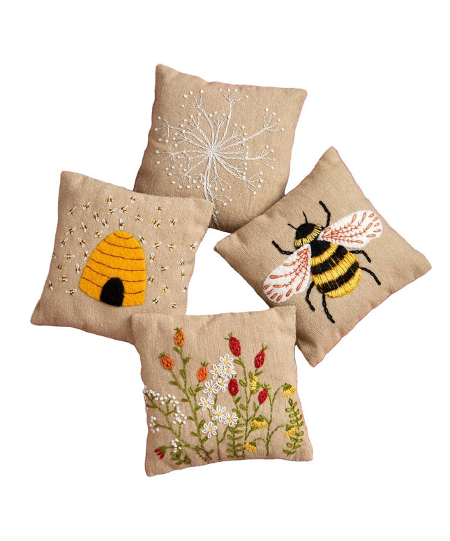 Linen Lavender Bags Embroidery Kit - Bees