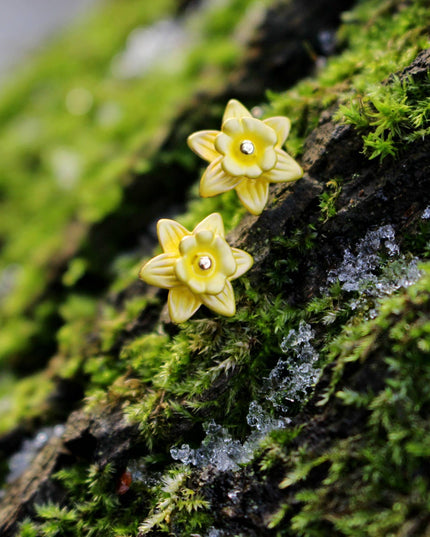 Daffodil Flower Stud Earrings, 14k Gold Plated