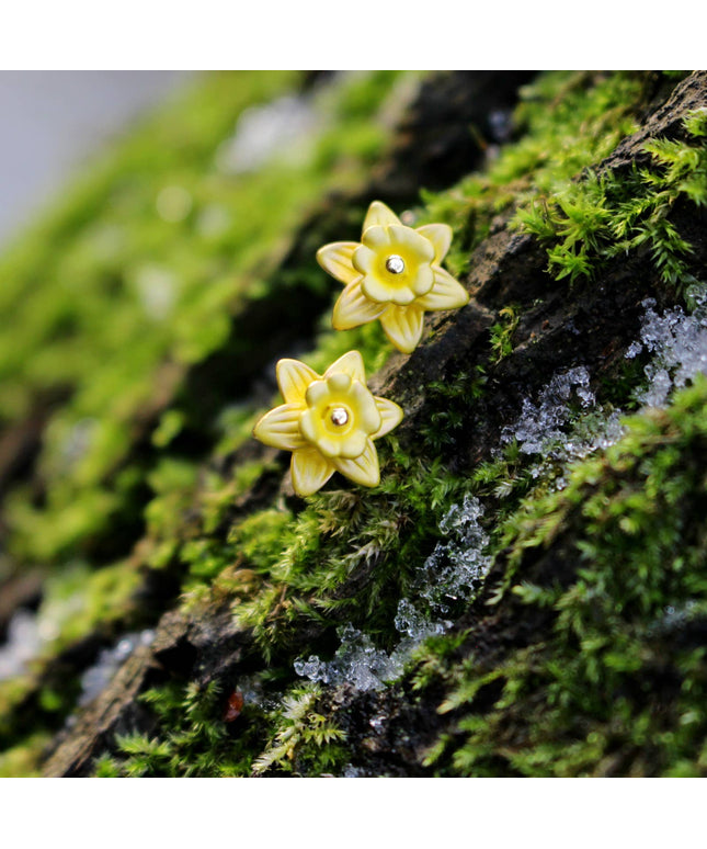 Daffodil Flower Stud Earrings, 14k Gold Plated