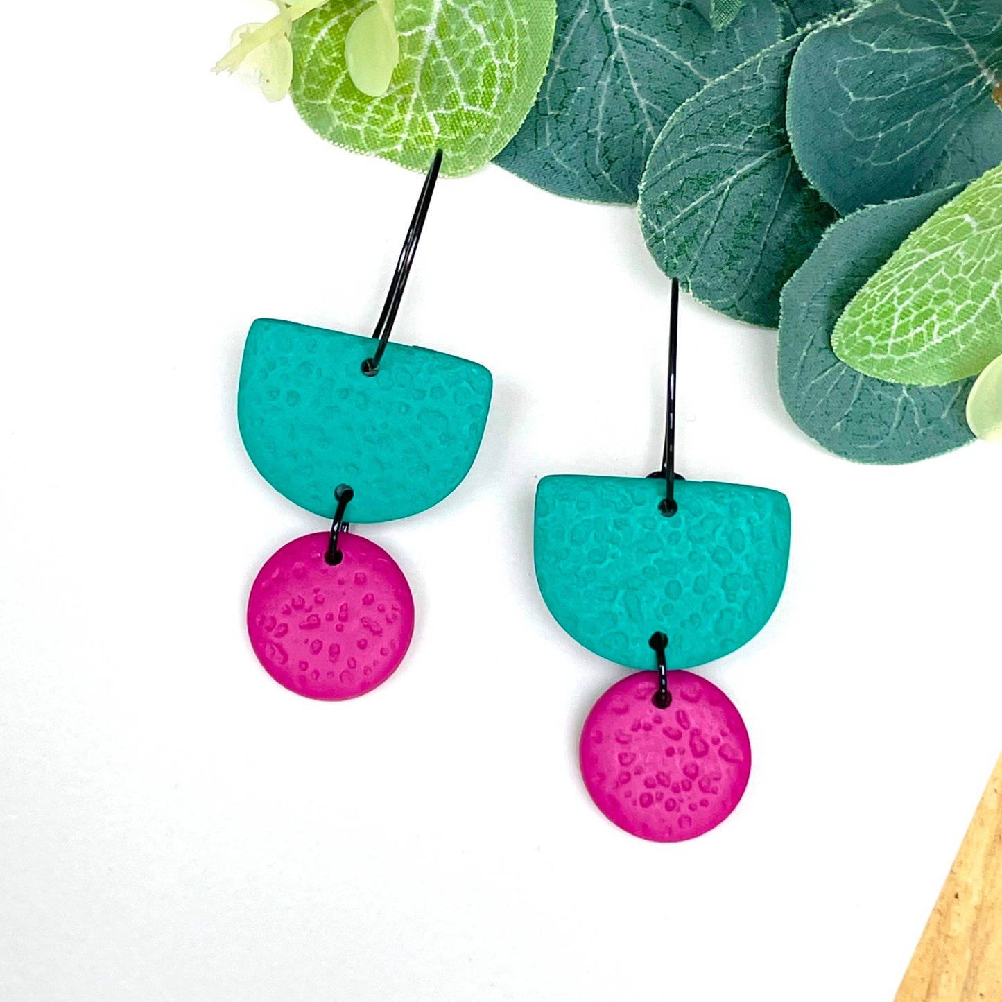 Emerald Green Colour Block Hoop Earrings - Polymer Clay - The Red Squirrel