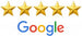 Five golden stars above the Google logo, symbolizing excellent reviews and high ratings.