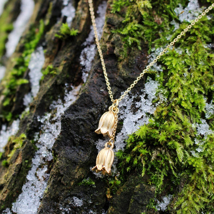 Gold Bluebell Pendant Necklace, 14K Gold Plated