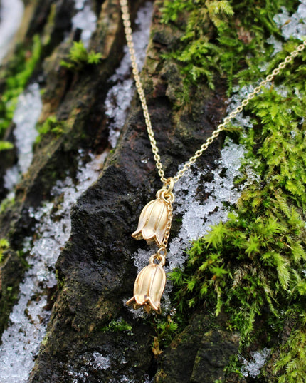 Gold Bluebell Pendant Necklace, 14K Gold Plated