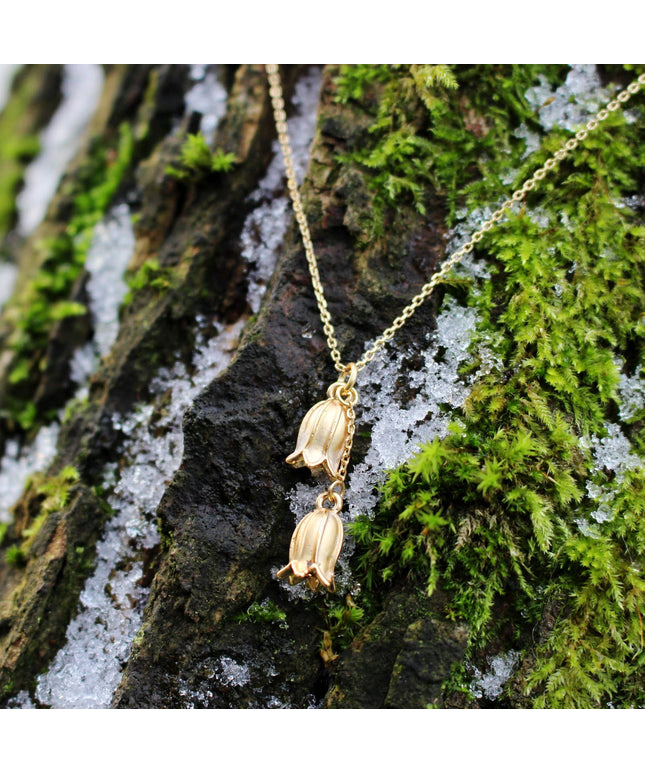 Gold Bluebell Pendant Necklace, 14K Gold Plated
