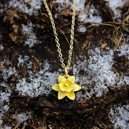 Daffodil Yellow Mini Necklace, 14k Gold Plated