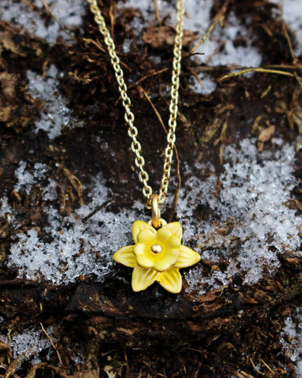 Daffodil Yellow Mini Necklace, 14k Gold Plated