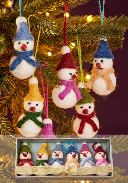 Set of 6 Felt Snowmen Decorations - The Red Squirrel