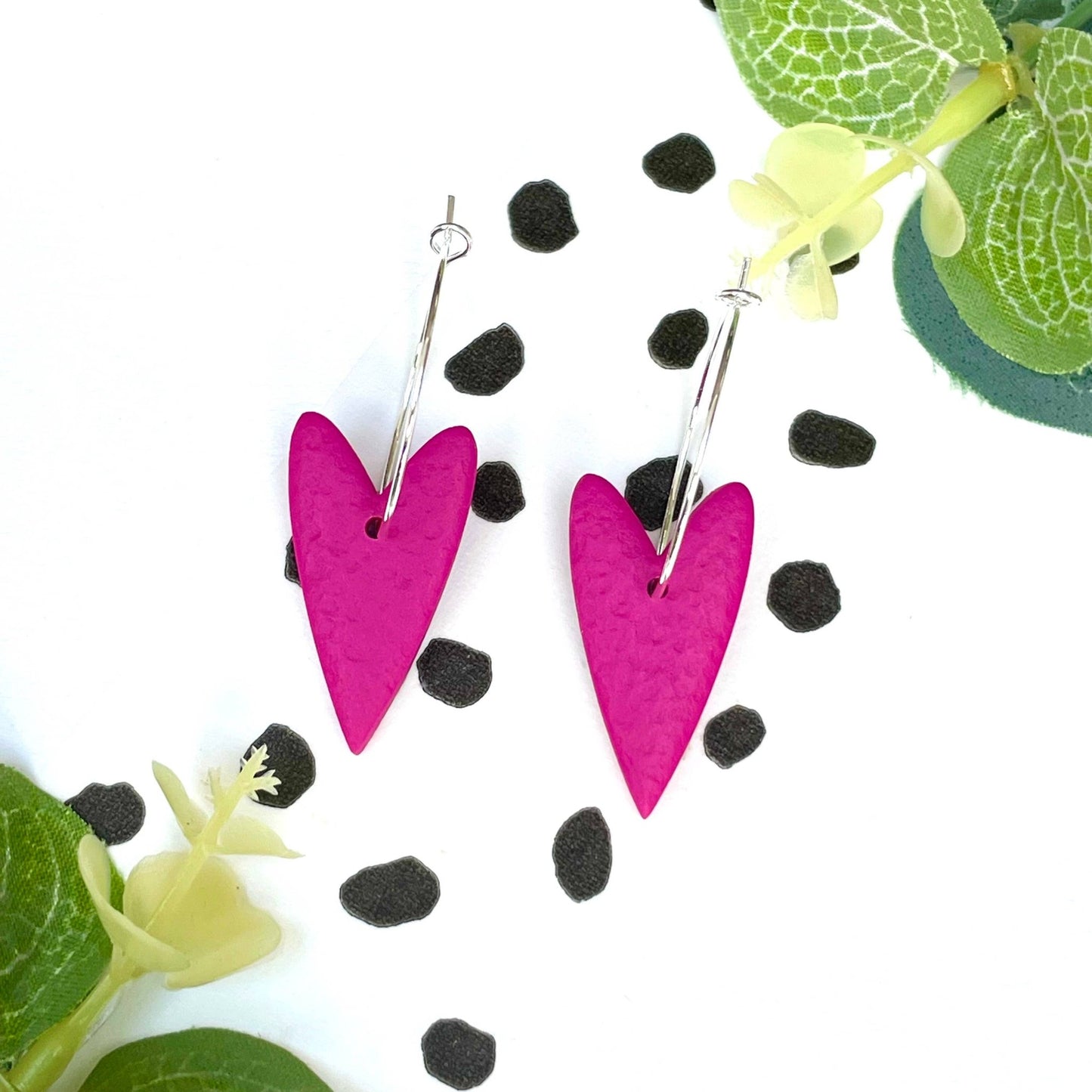 Pink Heart Hoop Earrings -  Polymer Clay - The Red Squirrel