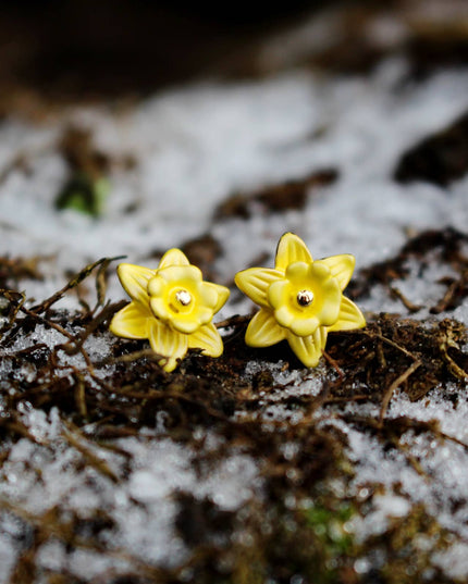 Daffodil Flower Stud Earrings, 14k Gold Plated