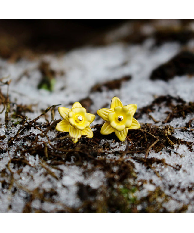 Daffodil Flower Stud Earrings, 14k Gold Plated