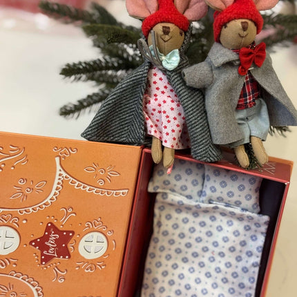 Cute Winter Mice in a Box – LevLov Mouse Set with Bed & Gingerbread House