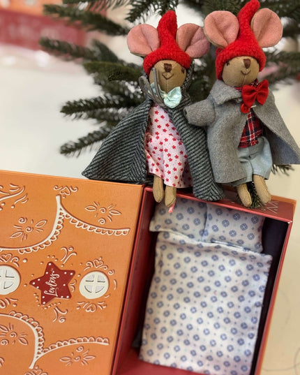 Cute Winter Mice in a Box – LevLov Mouse Set with Bed & Gingerbread House