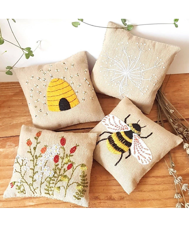 Linen Lavender Bags Embroidery Kit - Bees