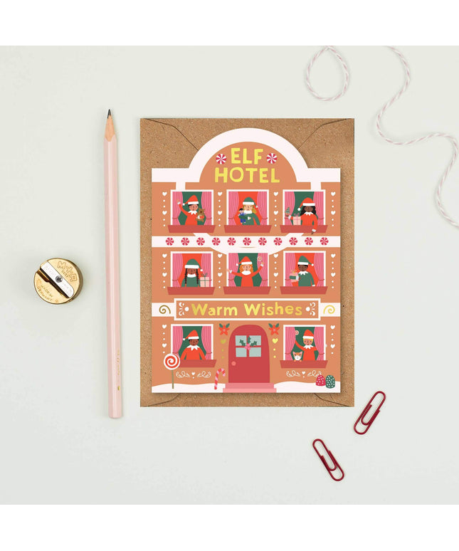 Elf Hotel Gingerbread Christmas Card - Seasonal Card