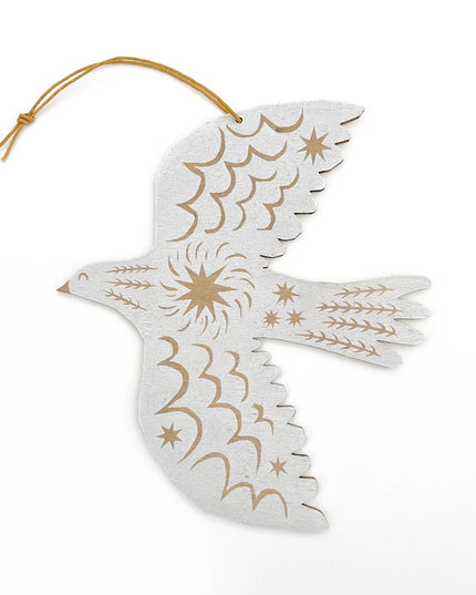 Screenprinted Wooden Decoration - White Bird
