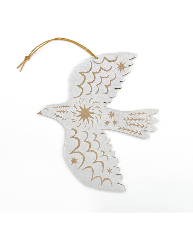 Screenprinted Wooden Decoration - White Bird