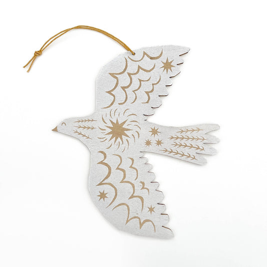 Screenprinted Wooden Decoration - White Bird - The Red Squirrel