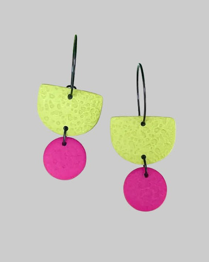 Pistachio Green Colour Block Hoop Earrings - Various colours Hot Pink
