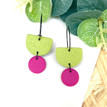 Pistachio Green Colour Block Hoop Earrings - Polymer Clay: Dangle - Lilac / Hoop - Black