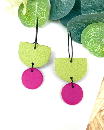 Pistachio Green Colour Block Hoop Earrings - Polymer Clay: Dangle - Lilac / Hoop - Black
