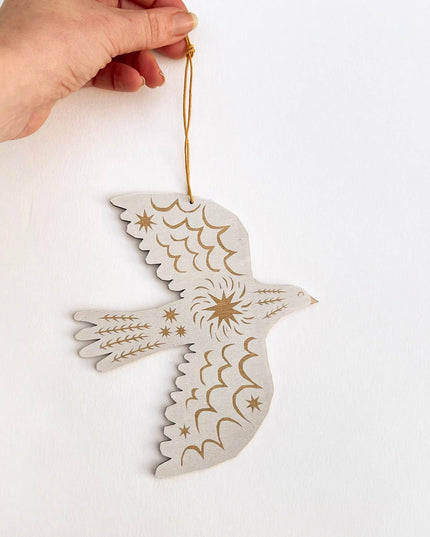 Screenprinted Wooden Decoration - White Bird