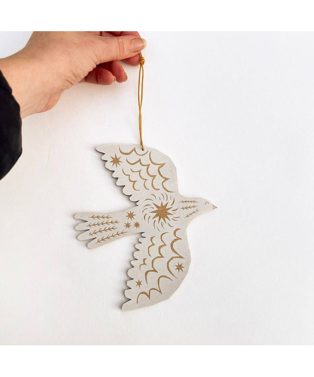 Screenprinted Wooden Decoration - White Bird