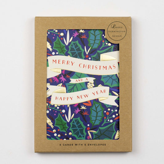 Charity Christmas Card Pack - holly leaves featuring festive design with holly leaves and greeting message.