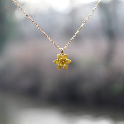 Daffodil Yellow Mini Necklace, 14k Gold Plated