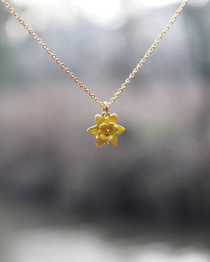 Daffodil Yellow Mini Necklace, 14k Gold Plated