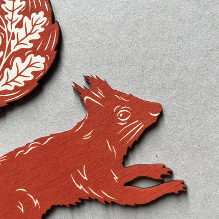 Screenprinted Wooden Decoration - Squirrel - Rusty Red