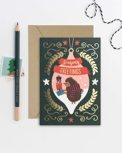 Season's Greetings Hedgehog Christmas Card | Holiday Card