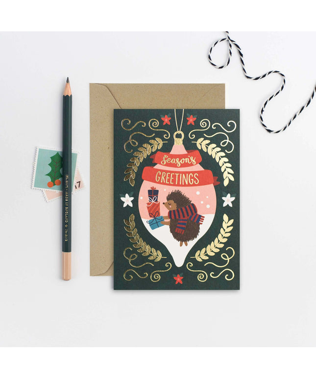 Season's Greetings Hedgehog Christmas Card | Holiday Card