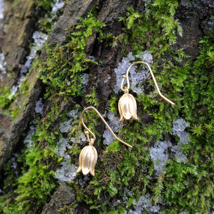 Gold Bluebell Single Drop Earrings, 14k Gold Plated