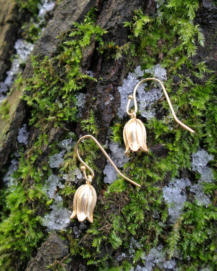 Gold Bluebell Single Drop Earrings, 14k Gold Plated