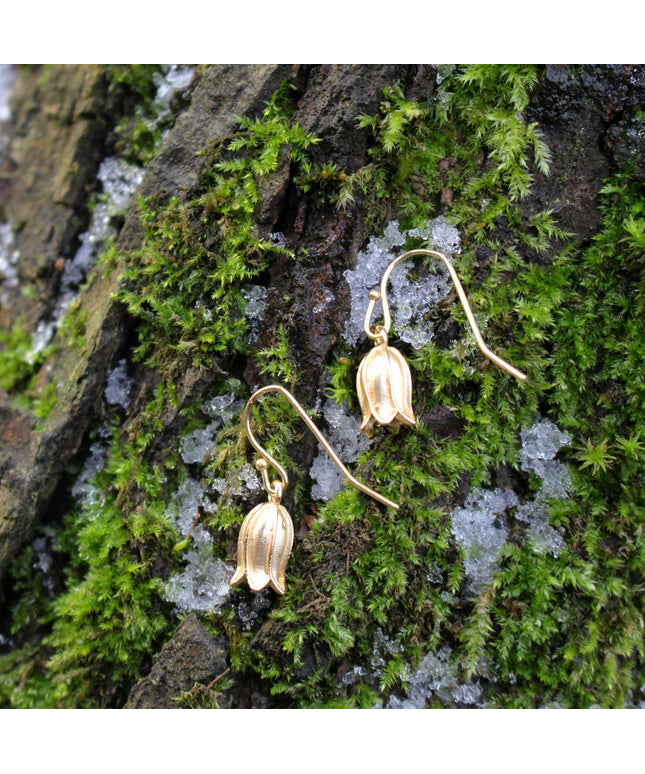 Gold Bluebell Single Drop Earrings, 14k Gold Plated
