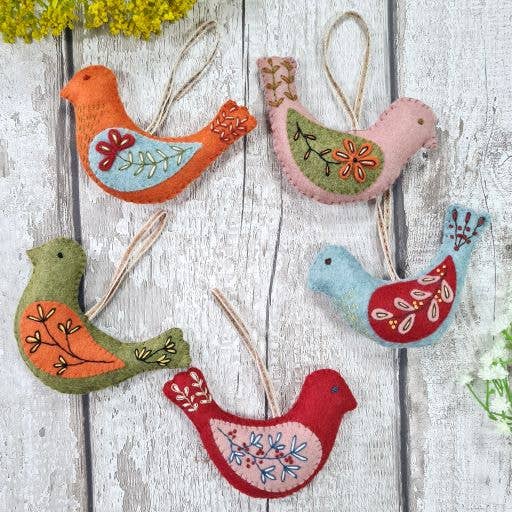 Folk Birds Felt Craft Kit - Makes 5 Embroidered Decorations | Corinne Lapierre