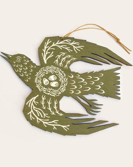 Screen-printed Wooden Woodland Bird