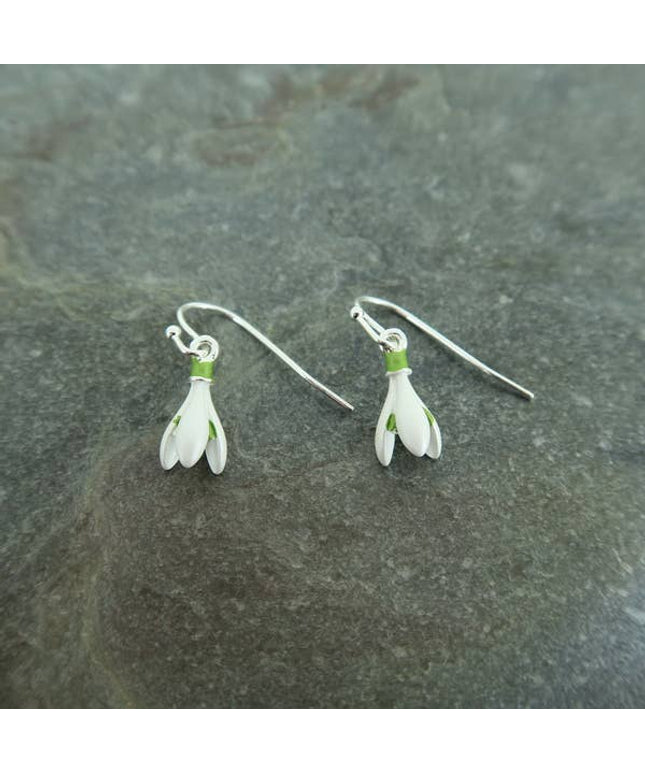 Snowdrop Flower Single Drop Earrings Silver Plated jewellery